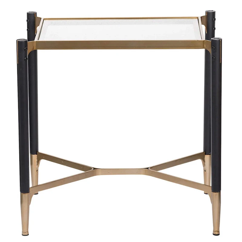 Matte Black & Gold Rectangle Occasional Table, Modern Glam Accent Side Table