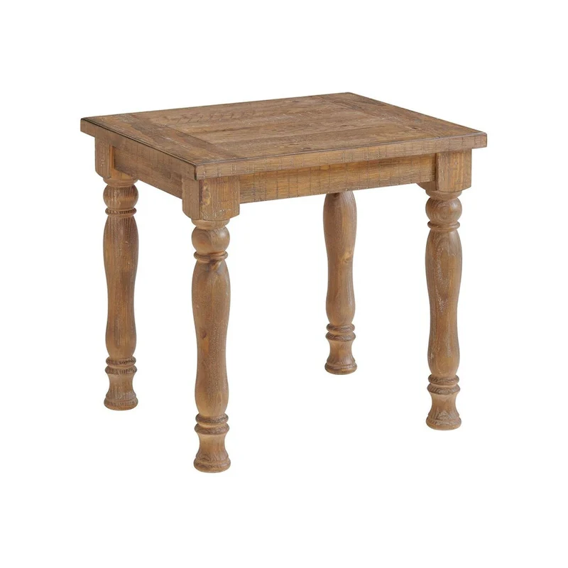 Brown Wood Veneer Turned Leg End Table, Single