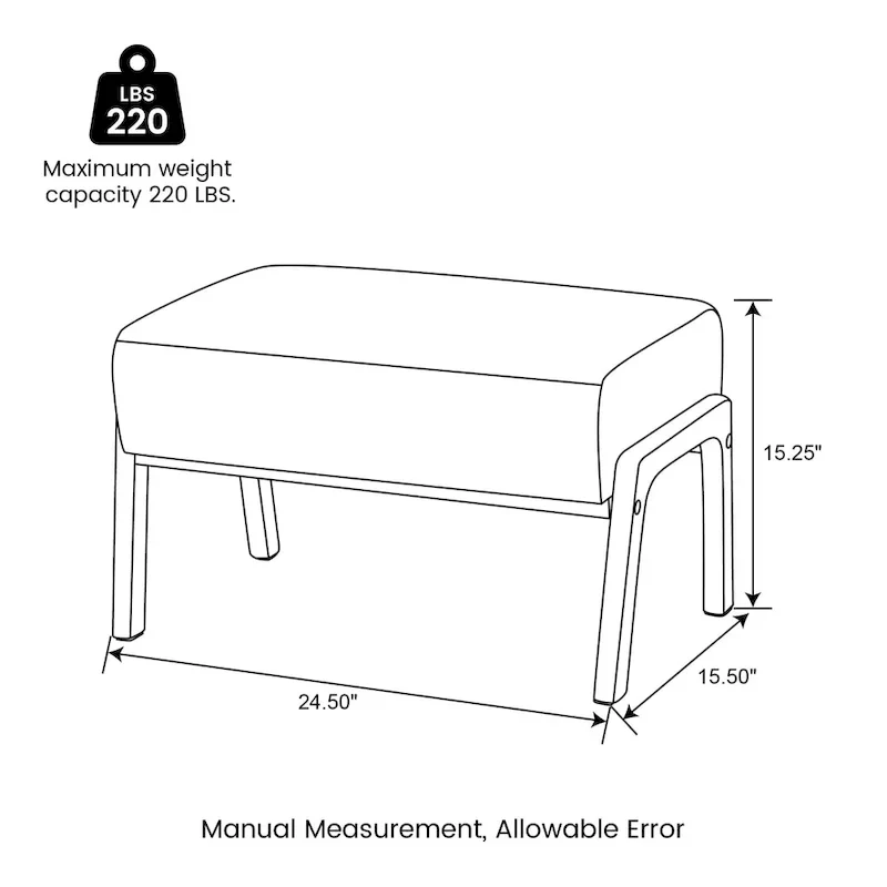 Glitzhome 24.5W Leatherette Accent Stool With Walnut Rubberwood Legs