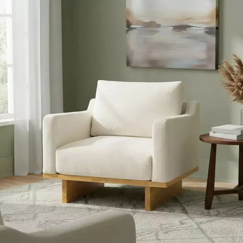 Whisen Modern Minimalist Accent Chair with Solid Wood Frame Ergonomic for Living Room, Soft Cushions and Spacious Design
