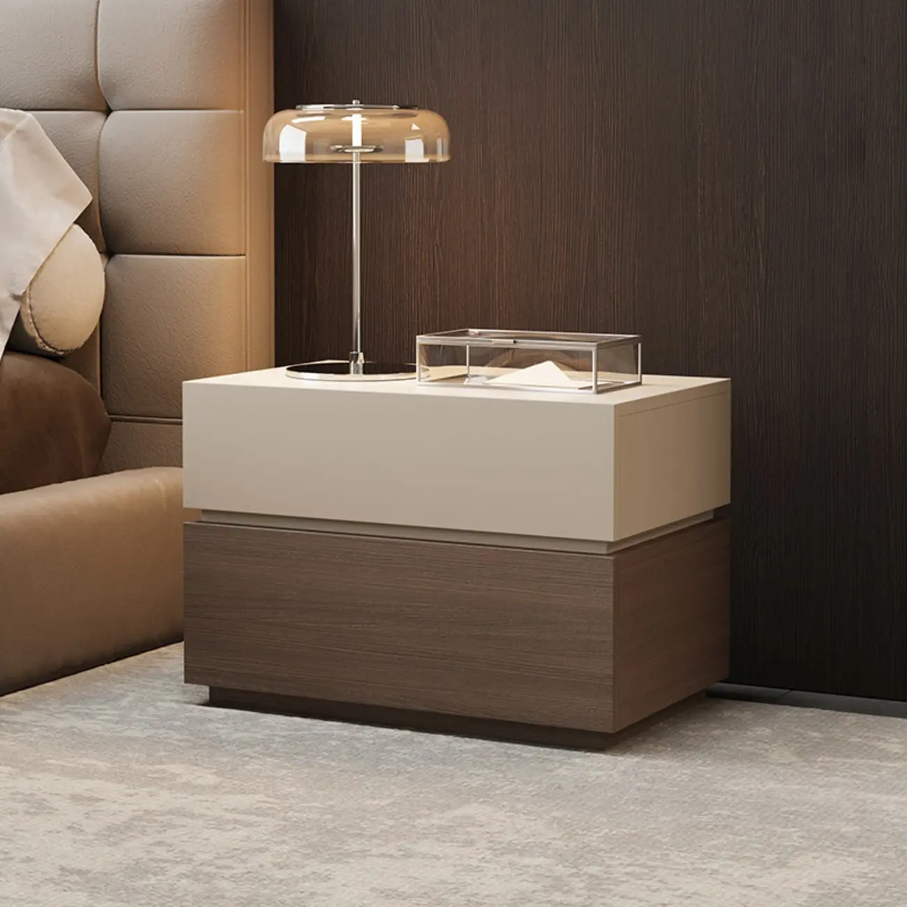 Elegant 2-tier Bedroom Wooden Nightstand With Drawers