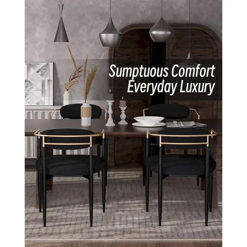 Boucle Upholstered Dining Chair with Metal Frame