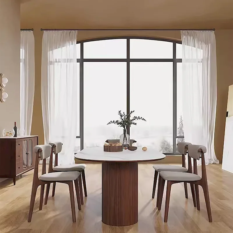 71 Modern Rectangular Dining Table with Stone Table-top, Wood Legs