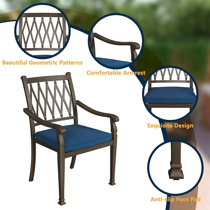 Patio Cast Aluminum Lattice Dining Chairs with Cushions (Set of 4)