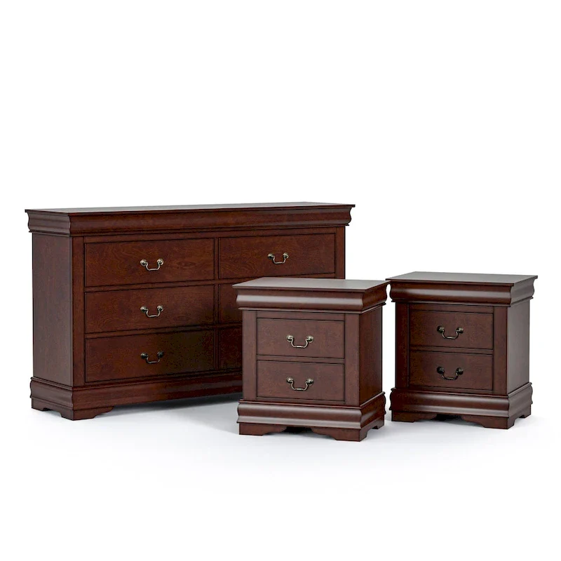 Furniture of America Devi Traditional 3-Piece Solid Wood Nightstand and Dresser Set