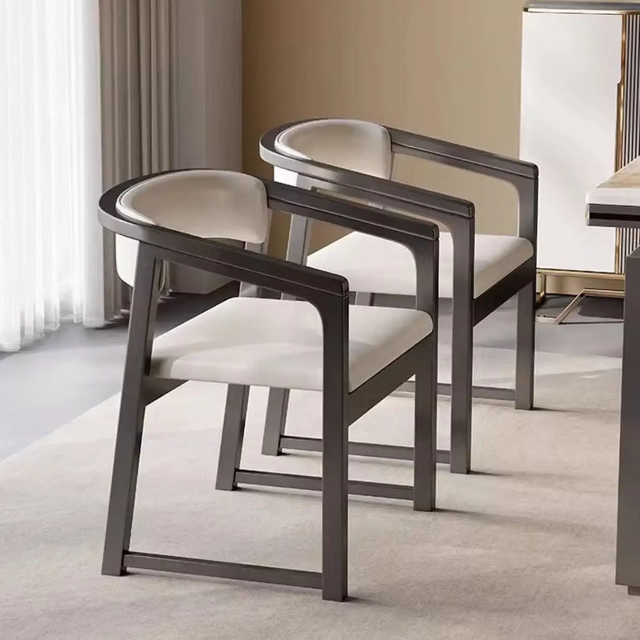 Modern Upholstered Metal Dining Arm Chair