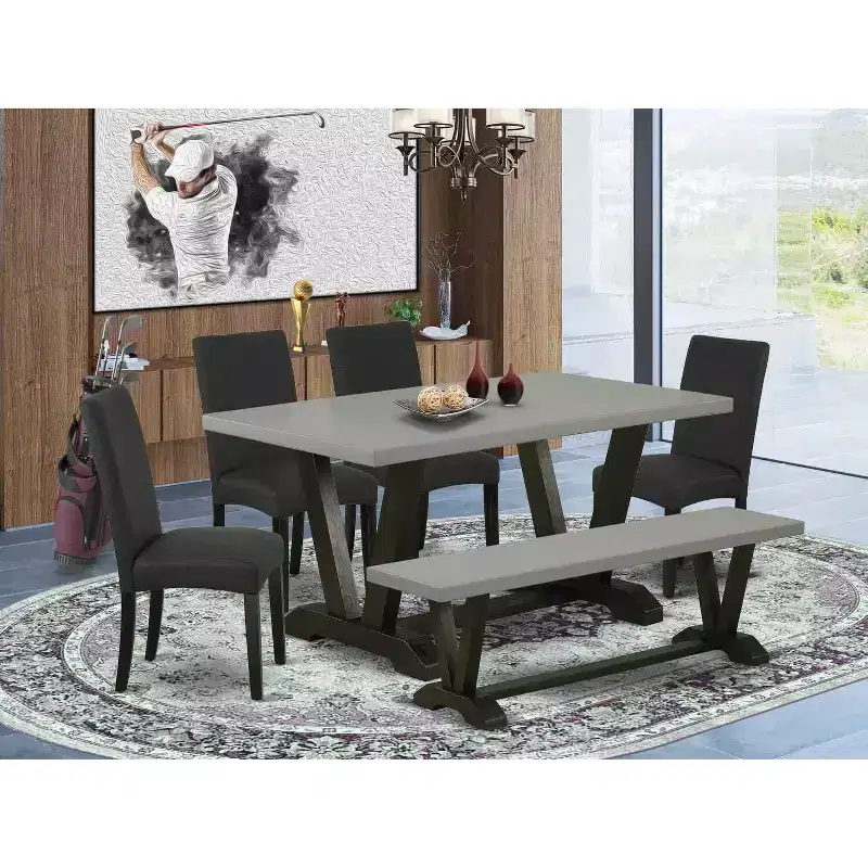 6-Piece Rectangle Natural Oak Finish Solid Wood Top dining Table with 1-Bench and 4-Chairs with