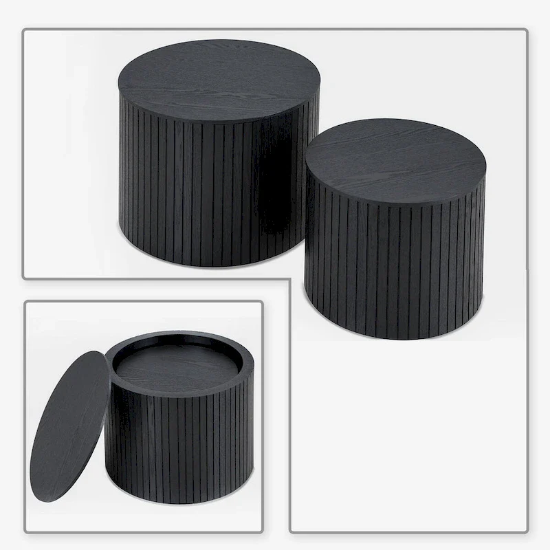 Modern Stylish Two Piece Barrel Nested Coffee Table Set with Removable Table Top