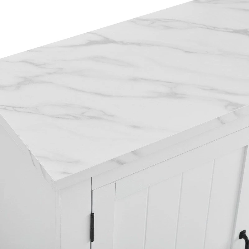 47 Marbling Countertop Buffet Bar Cabinet w/ Glass Holders