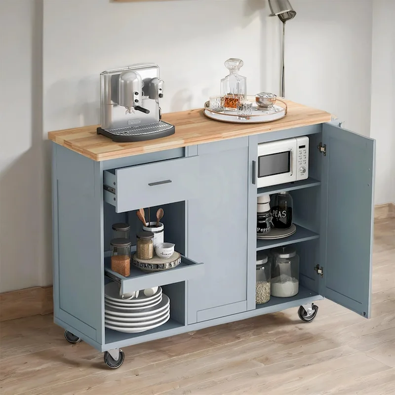 Rolling Kitchen Island w/ Foldable Counter Top,Towel Rack and Drawer