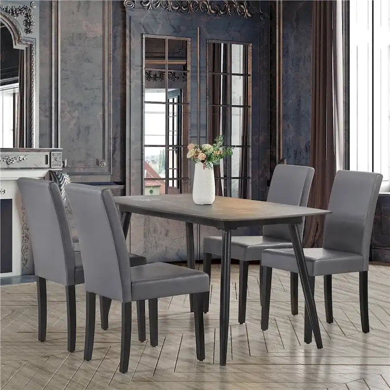 High-Back Faux Leather Dining Chairs with Foam Cushion & Rubberwood Legs – Black / Grey / Brown / White