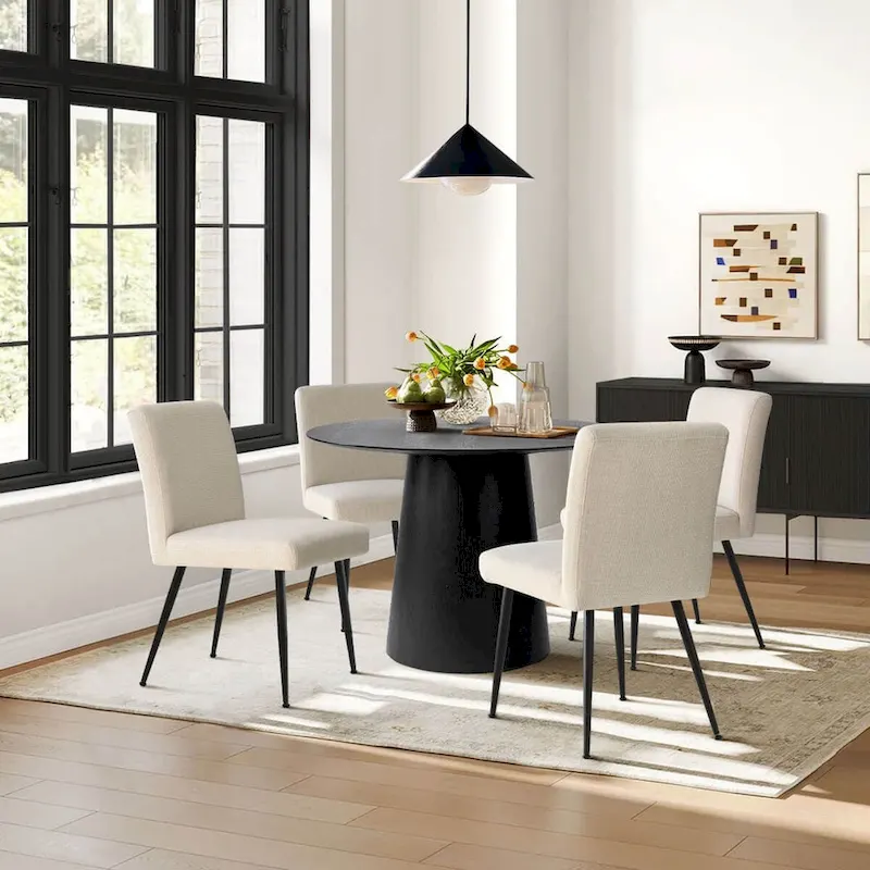 Green / Beige / Dark Blue Rectangle-Back Dining Chair with Padded Seat, Set of 4