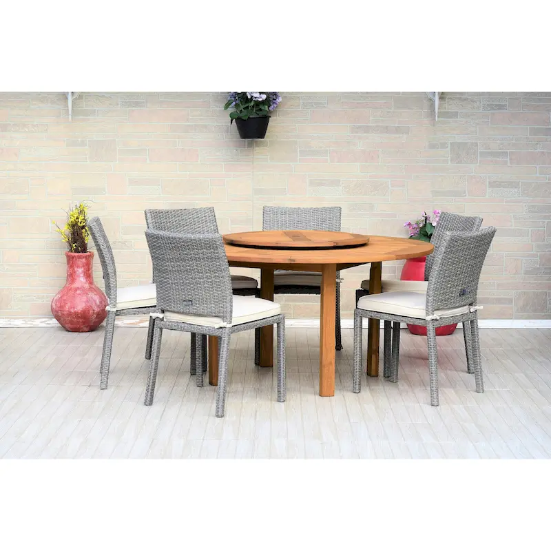 7-piece Lazy Susan Wood Dining Set - 7 Piece