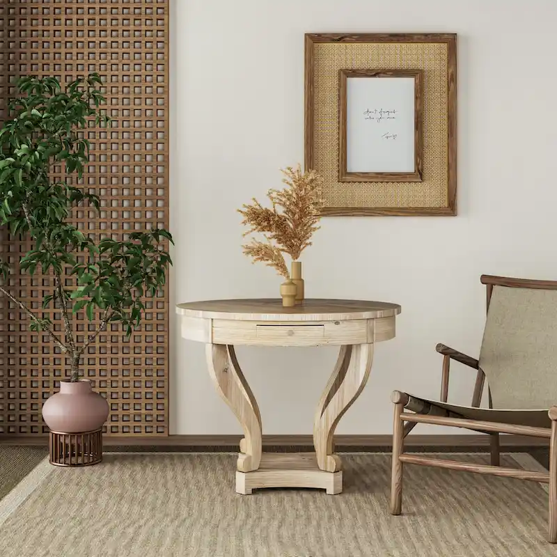 Curved Legs Farmhouse Style Small Size Round Dining Table