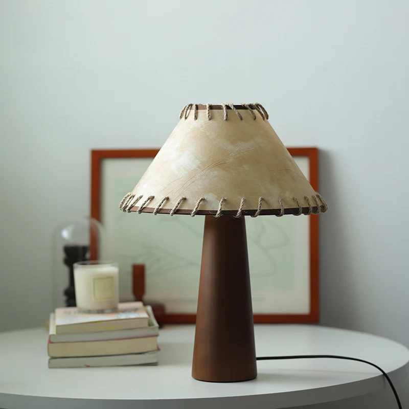 Wooden Modern Walnut LED Table Lamp with Fabric Shade