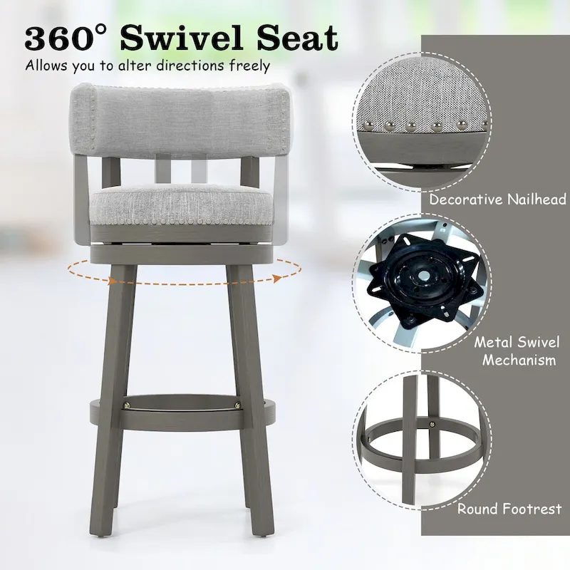 Swivel Bar Stool - Gray Upholstered - 27