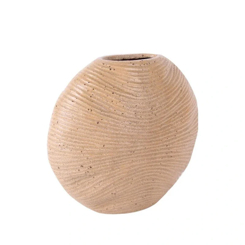 Tan Speckeled Brown Round Vase