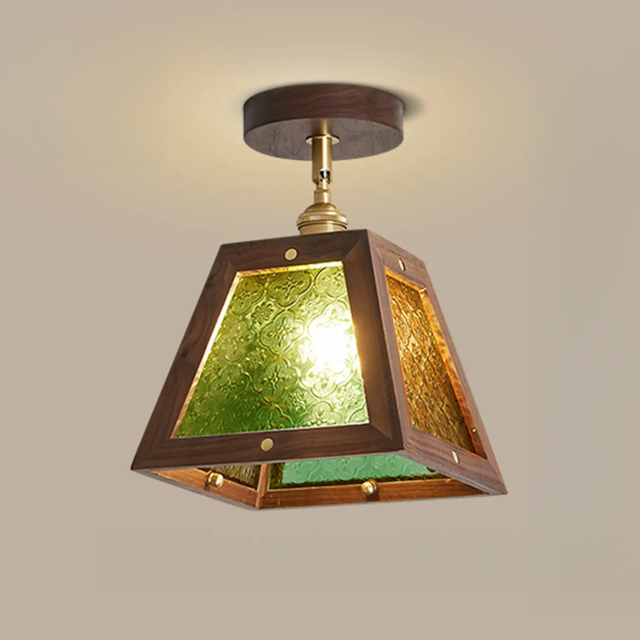 Mini Trapezoidal Walnut Semi-Flush Ceiling Light for Home