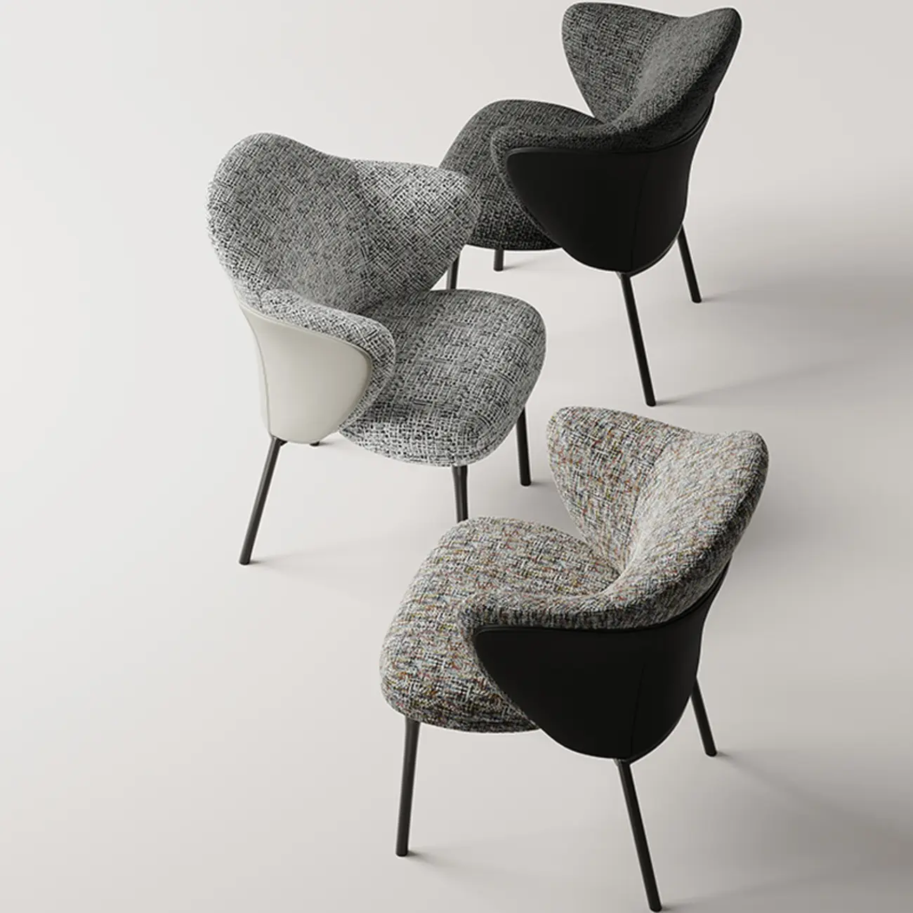 Modern Cotton-linen Upholstered Low Back Arm Chairs