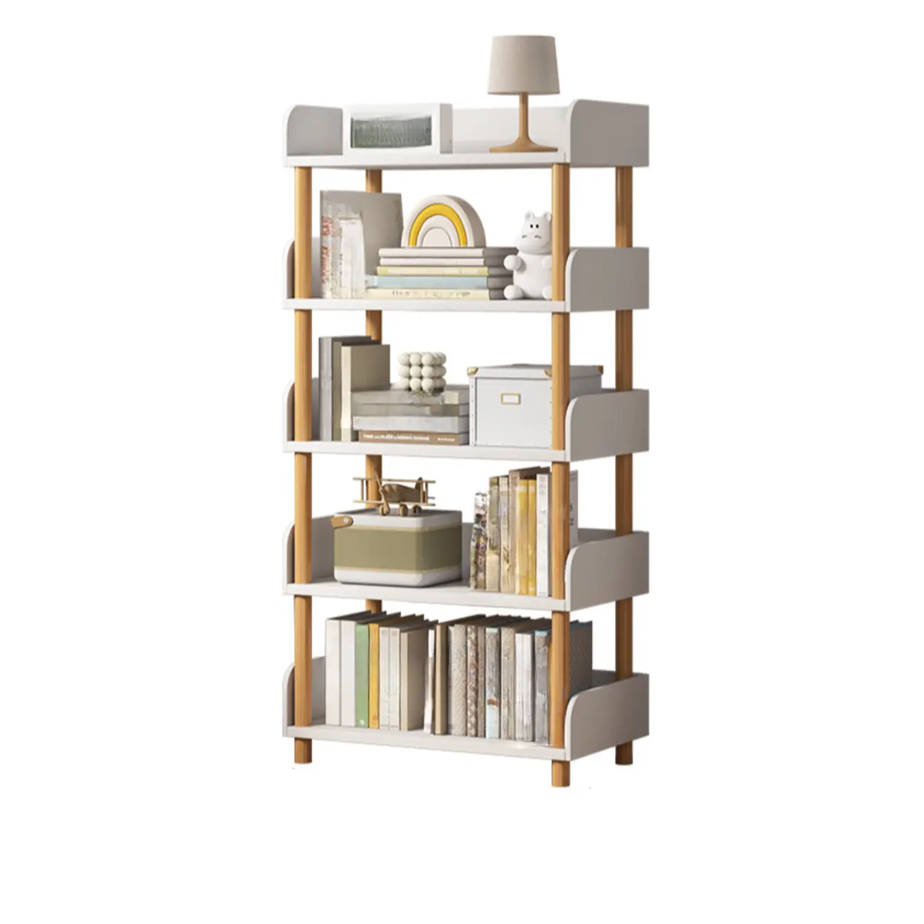 Vertical Natural Multi-Shelf Open Back Wood Bookcase