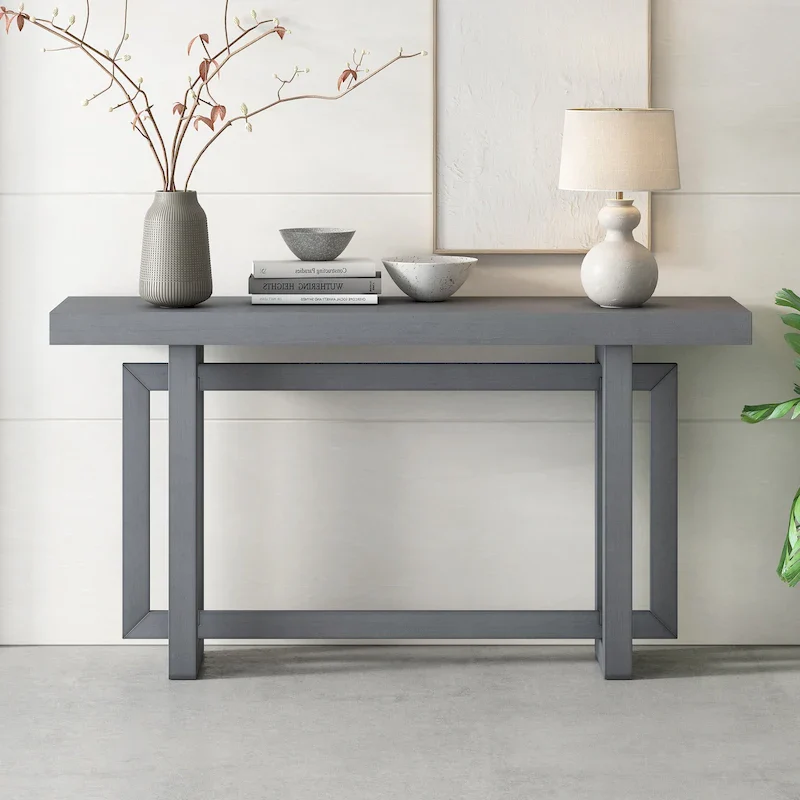 Console Table with Industrial-inspired Concrete Wood Top