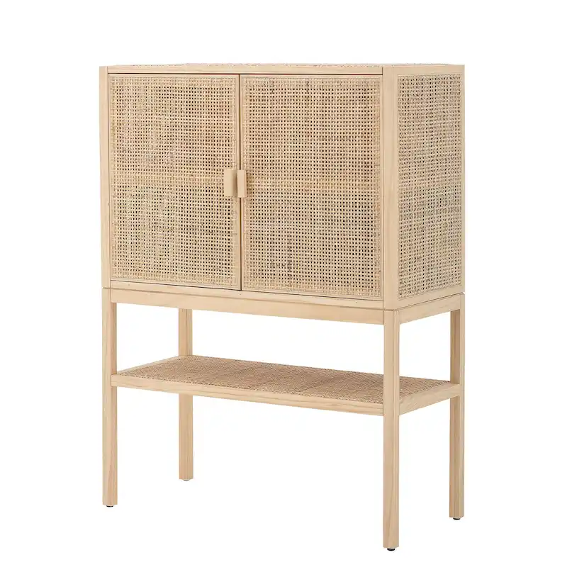 Woven Rattan and Wood Cabinet with 2 Doors