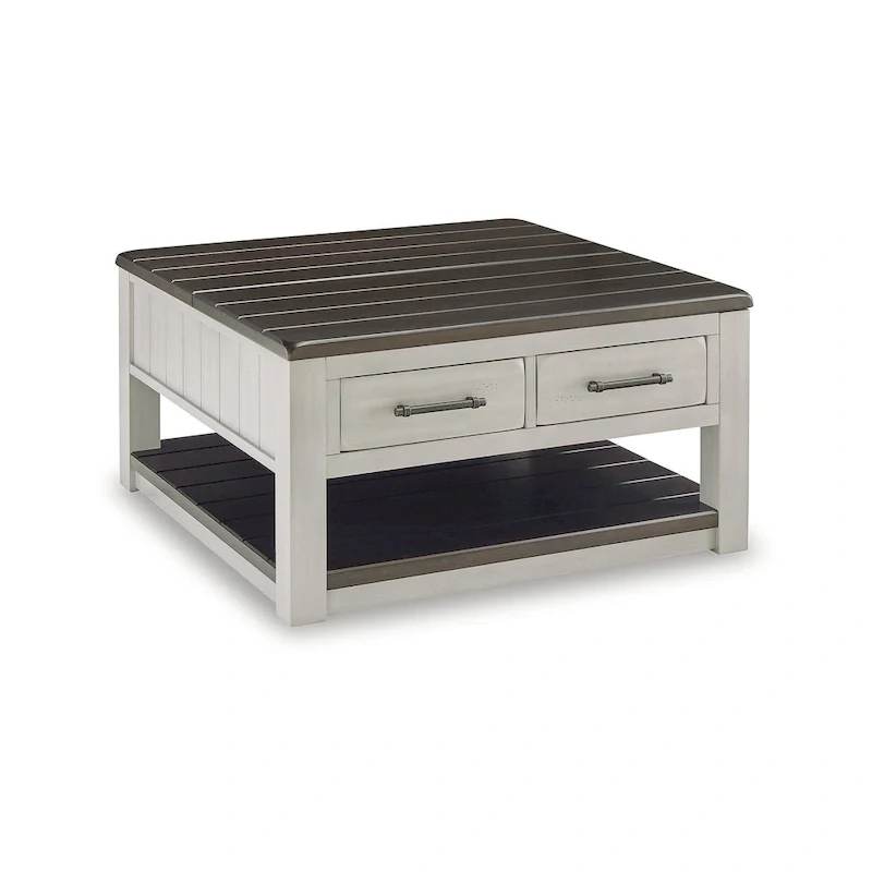 Farmhouse Gray/Brown Lift-Top Coffee Table with Drawers and Casters - 35.5W x 35.5D x 19.38H