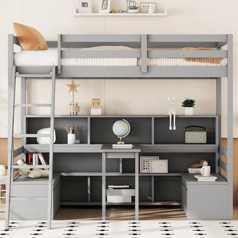 Twin House Bunk Bed with Shelves, Ladder & Storage Drawers | Kids Bedroom
