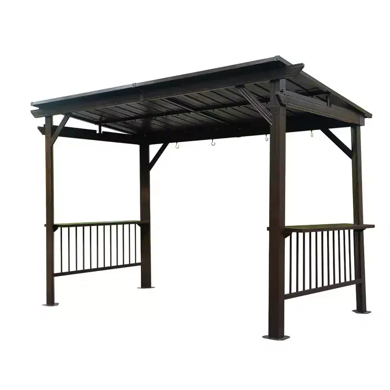 Clihome 6.5'x 12' Hardtop Grill Gazebo with Side Shelves & Hooks