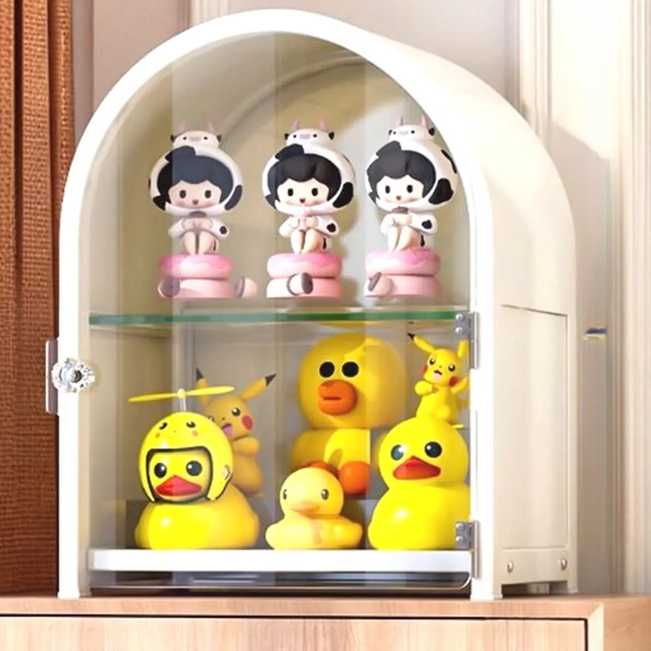 Narrow Adjustable White Metal Glass Corner Display Cabinet