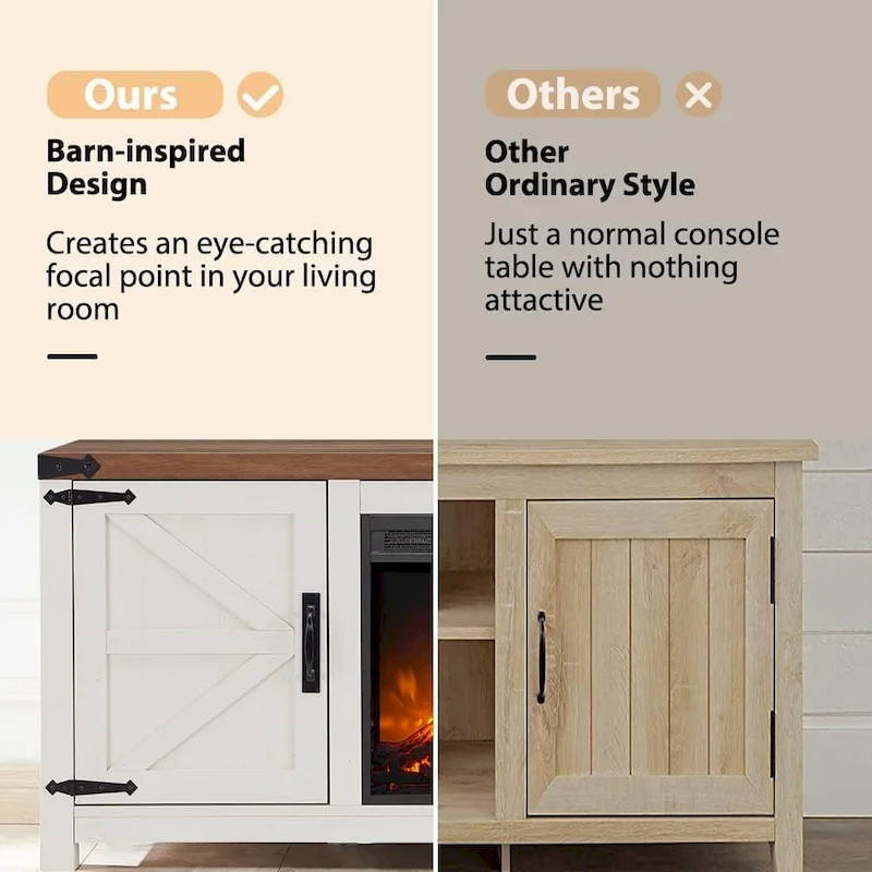 Farmhouse Fireplace TV Stand, Rustic Entertainment Center