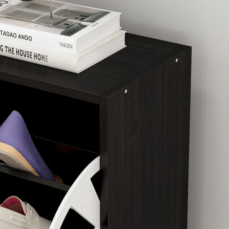 White / Black MDF Shoe Cabinet with 3 Fold-Out Drawers