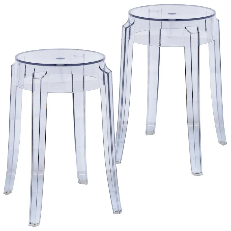 LeisureMod 18 in. High Backless Acrylic Counter Stool with Round Seat and Foot Rest - 18.1