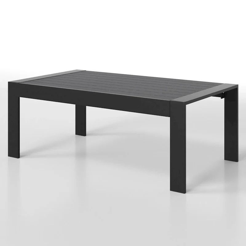 Aluminum Outdoor Coffee Table, Modern Coffee Table for Outside, Rectangle Patio Coffee Table-Black