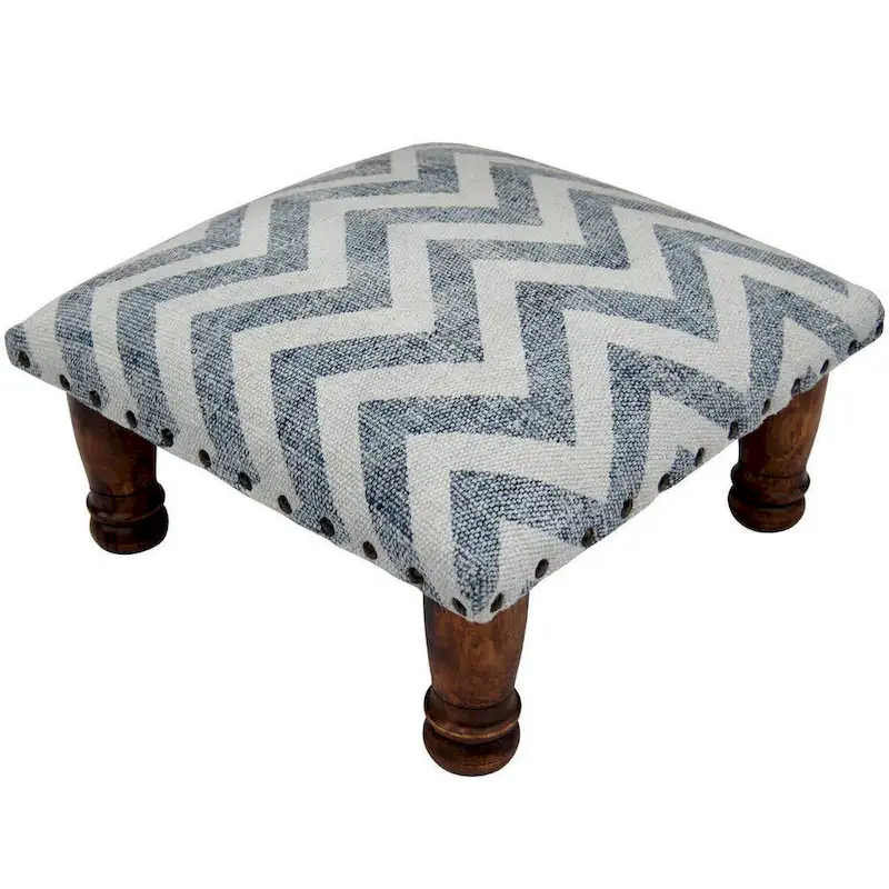 Handmade Printed Cotton Wood Ottoman Footstool (India) - 16 x 16 x 6