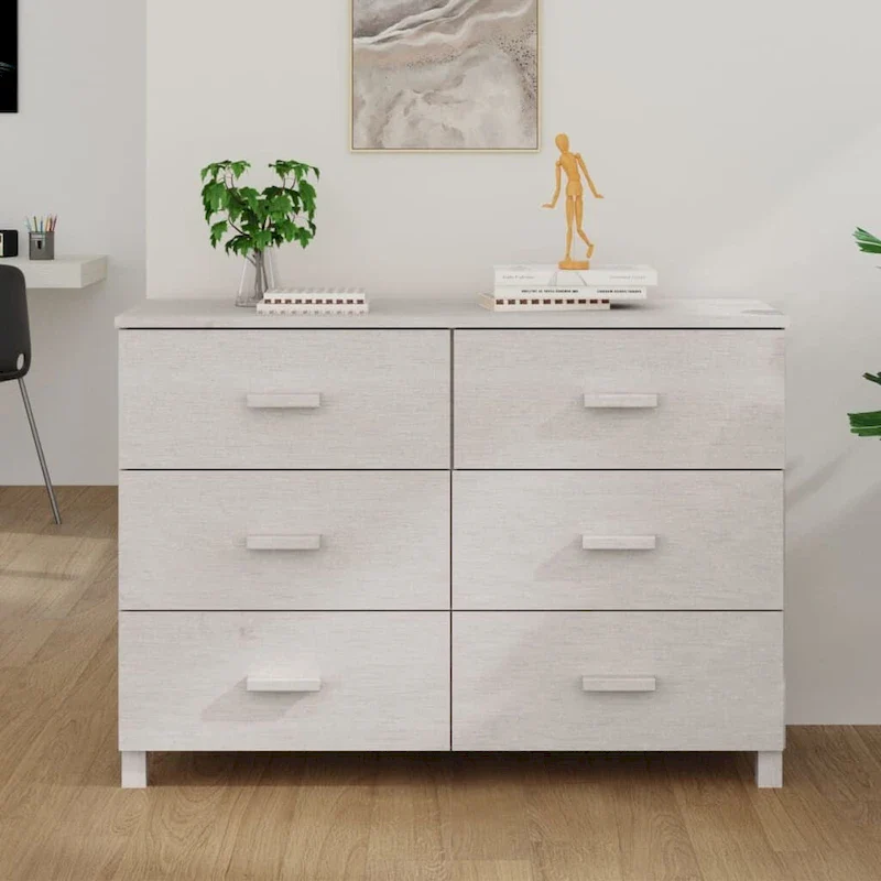 Solid Pine Wood Sideboard Buffet with 6 Smooth Sliding Drawers — 44.5
