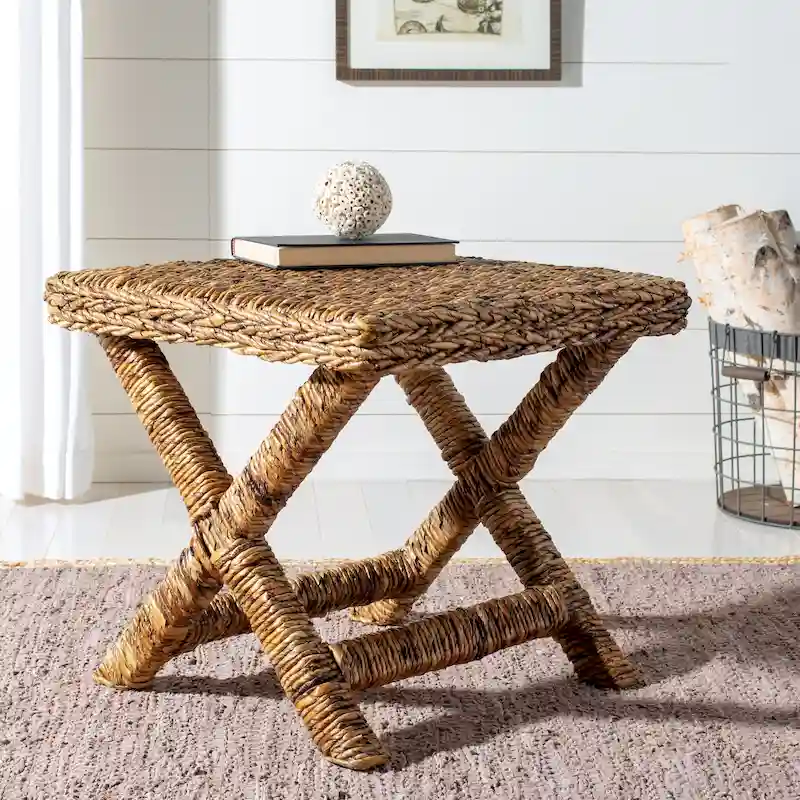 Natural & Black Woven Rattan X-Bench, 1-Person, 2 Colors