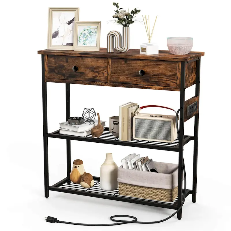 Entryway Console Table with Charging Station and Storage Drawers