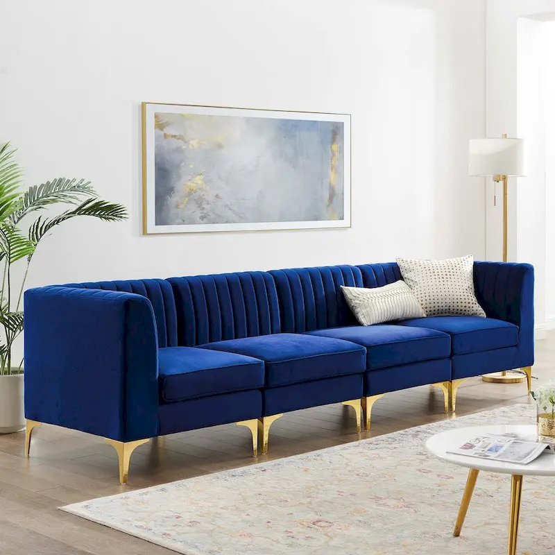 Channel Tufted Performance Velvet 4-Seater Sofa
