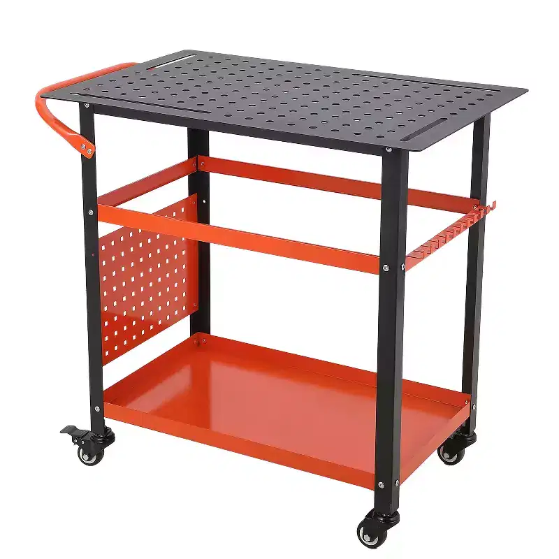 Heavy-Duty Welding Table Cart with Wheels, 36 x 24 Steel Workbench Top, 1200 lb Portable Welding Work Table with Fixture Holes