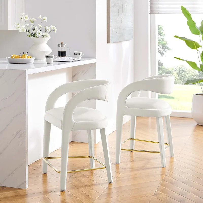 Velvet Counter Stool, Set of 2 — Ivory / Brown / Green / Grey / Black