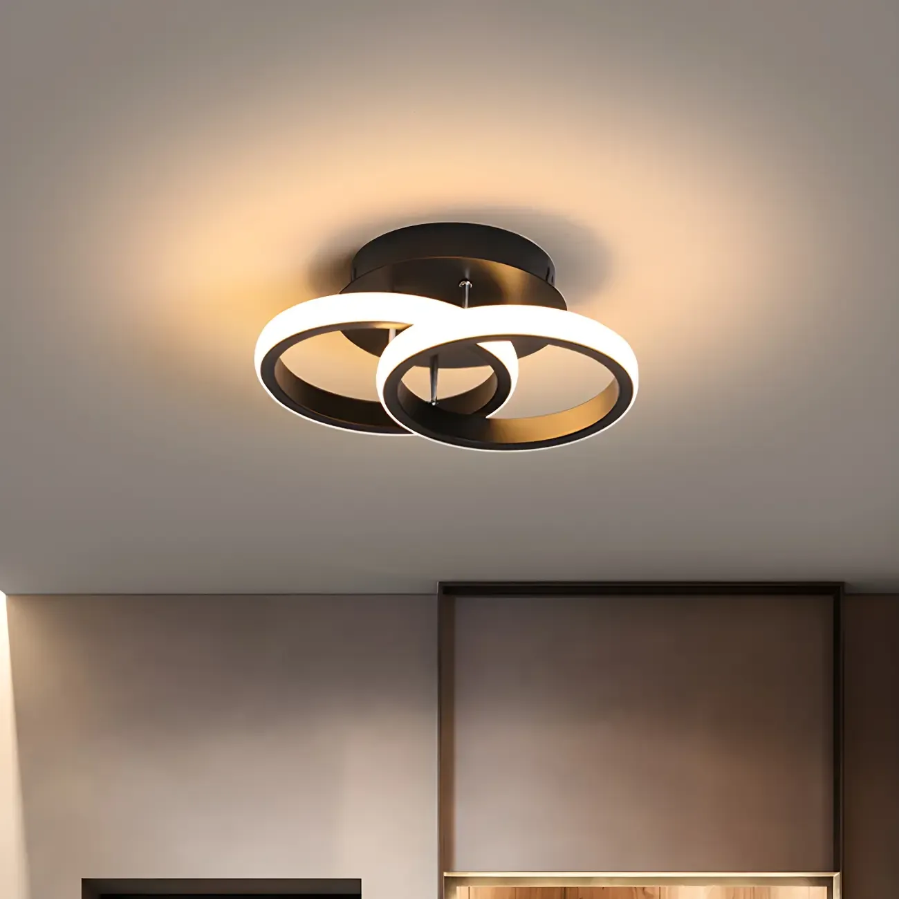 Black Geometric Metal LED Semi Flush Mount Ceiling Light