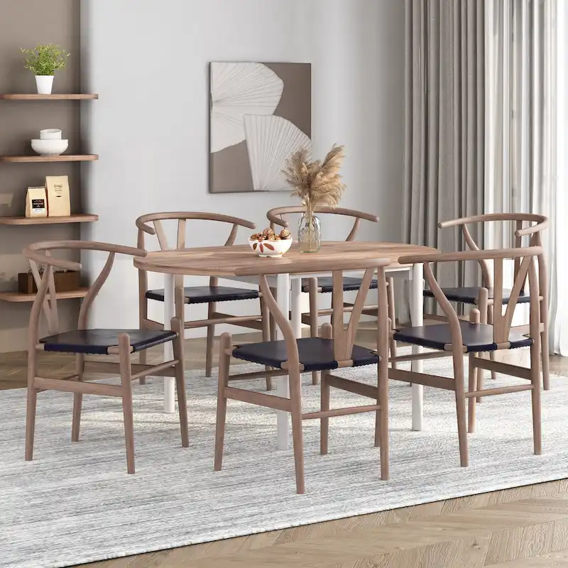 Ash Wood Dining Chairs Set of 6 - Mid-Century Modern Style
