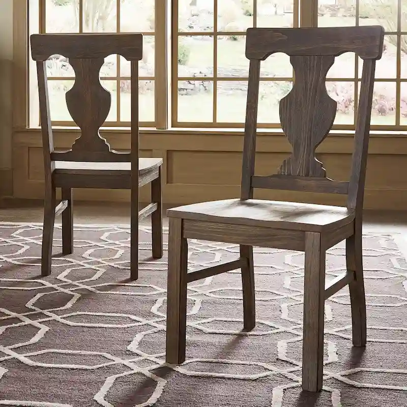 Brown Fiddle Back Dining Chair, Farmhouse Style, Set of 2