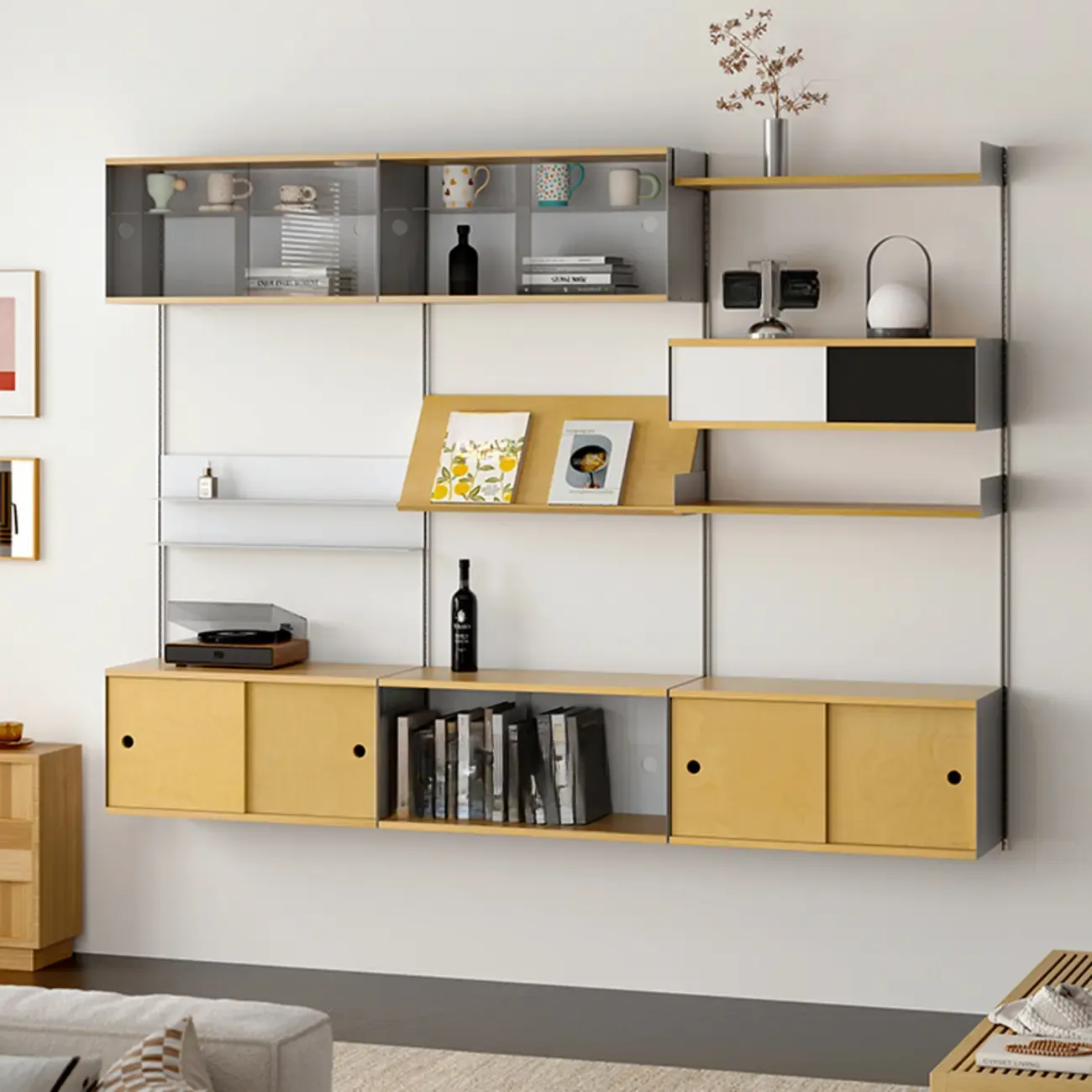 Modern Wall Mounted Display Floating Bookshelf With Storages