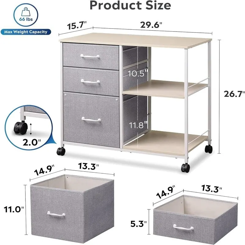 3 Drawer Mobile File Cabinet - 15.75 D x 29.53 W x 26.77 H