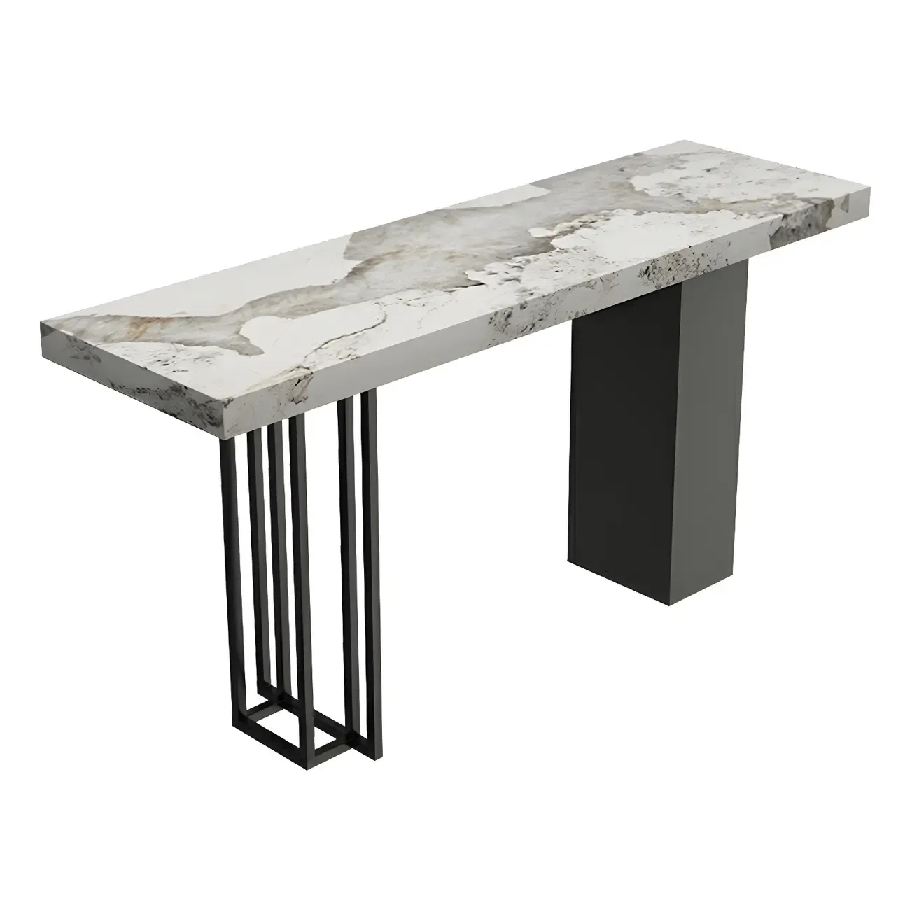 Modern Black Stone Counter Height Metal Rectangular Bar Table