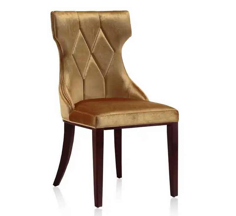 Set of 2 Velvet Dining Chairs with Antique Gold Frame & Walnut Legs, Modern Glam
