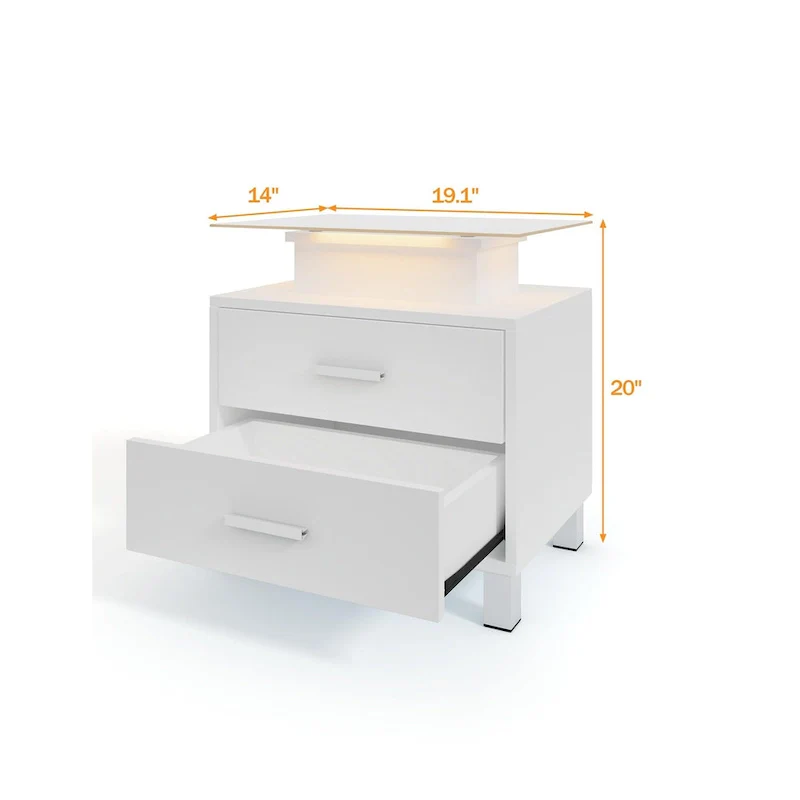 Modern Nightstand with Charging Station and LED Lights - 2 Drawers