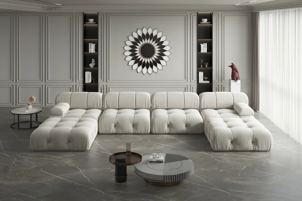 Modern U-Shaped Velvet Upholstered Modular Sectional Sofa 6-seater Extra Wide Chaise Lounge Couch for Living Room